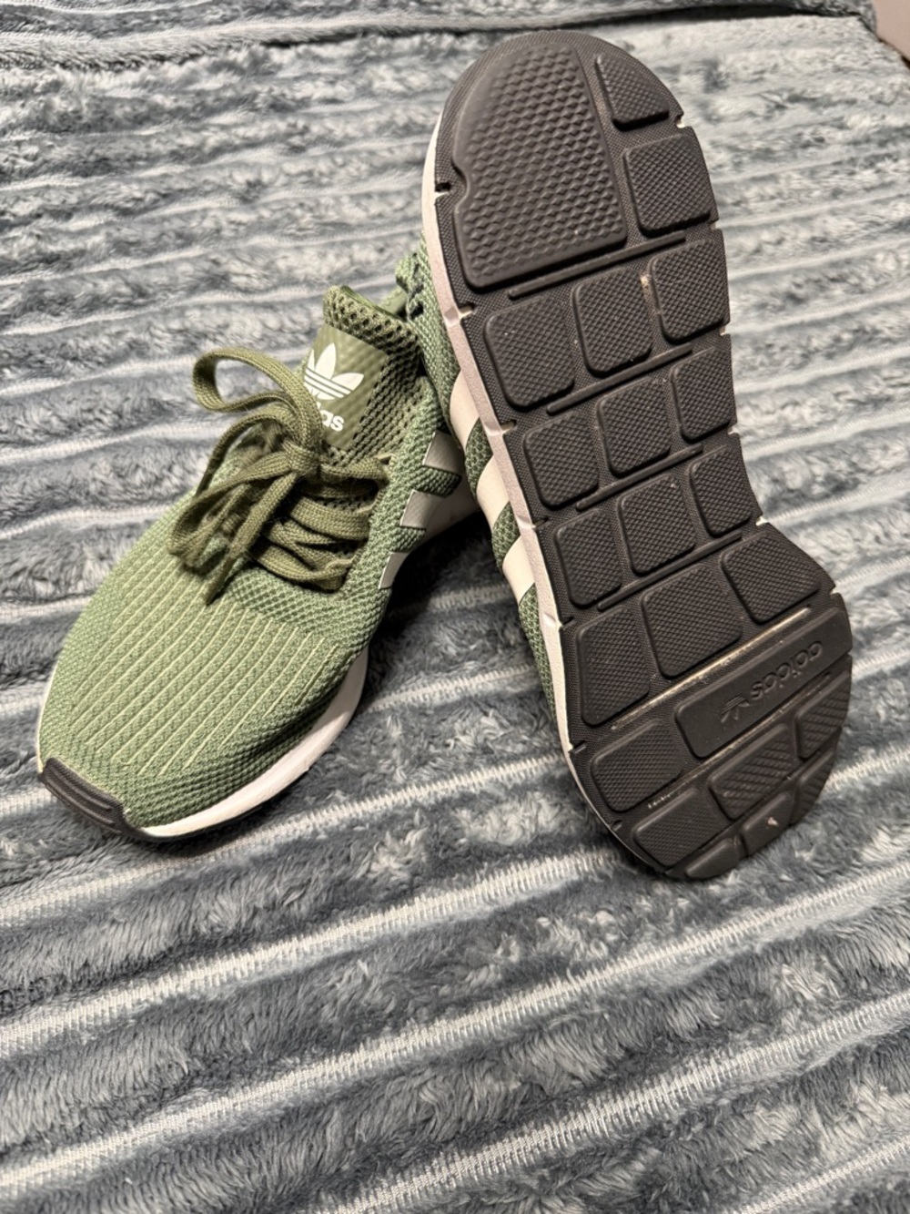 adidas Olive Green Knit Casual Sneakers with White Stripes